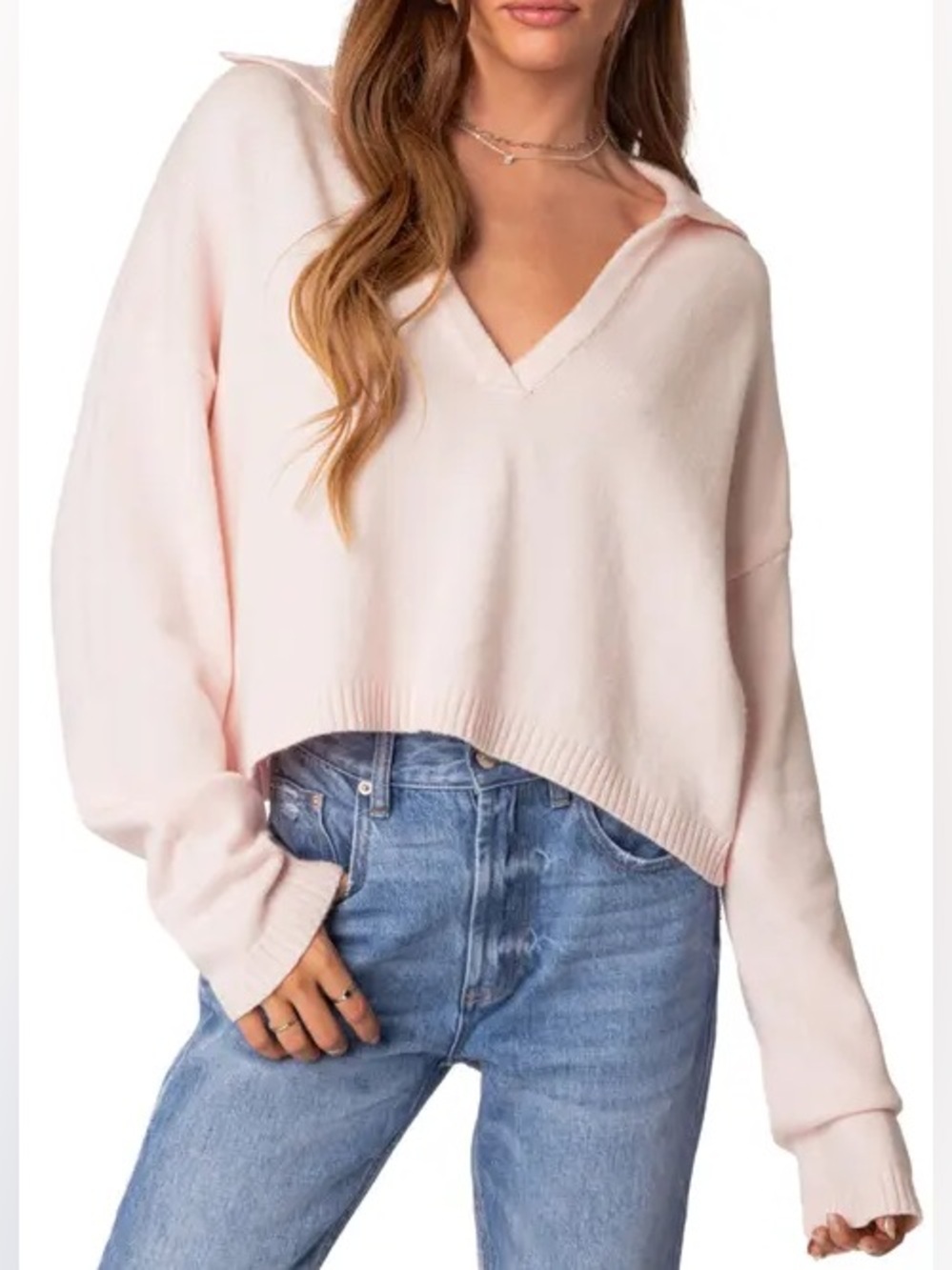 New Edikted Soft Pink V-Neck Sweater